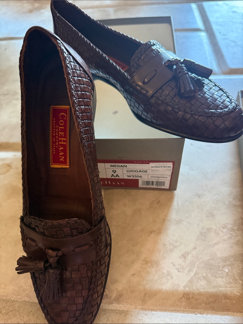 Cole Haan woman’s  Woven Tassel Slip-On Loafers in Luggage Brown